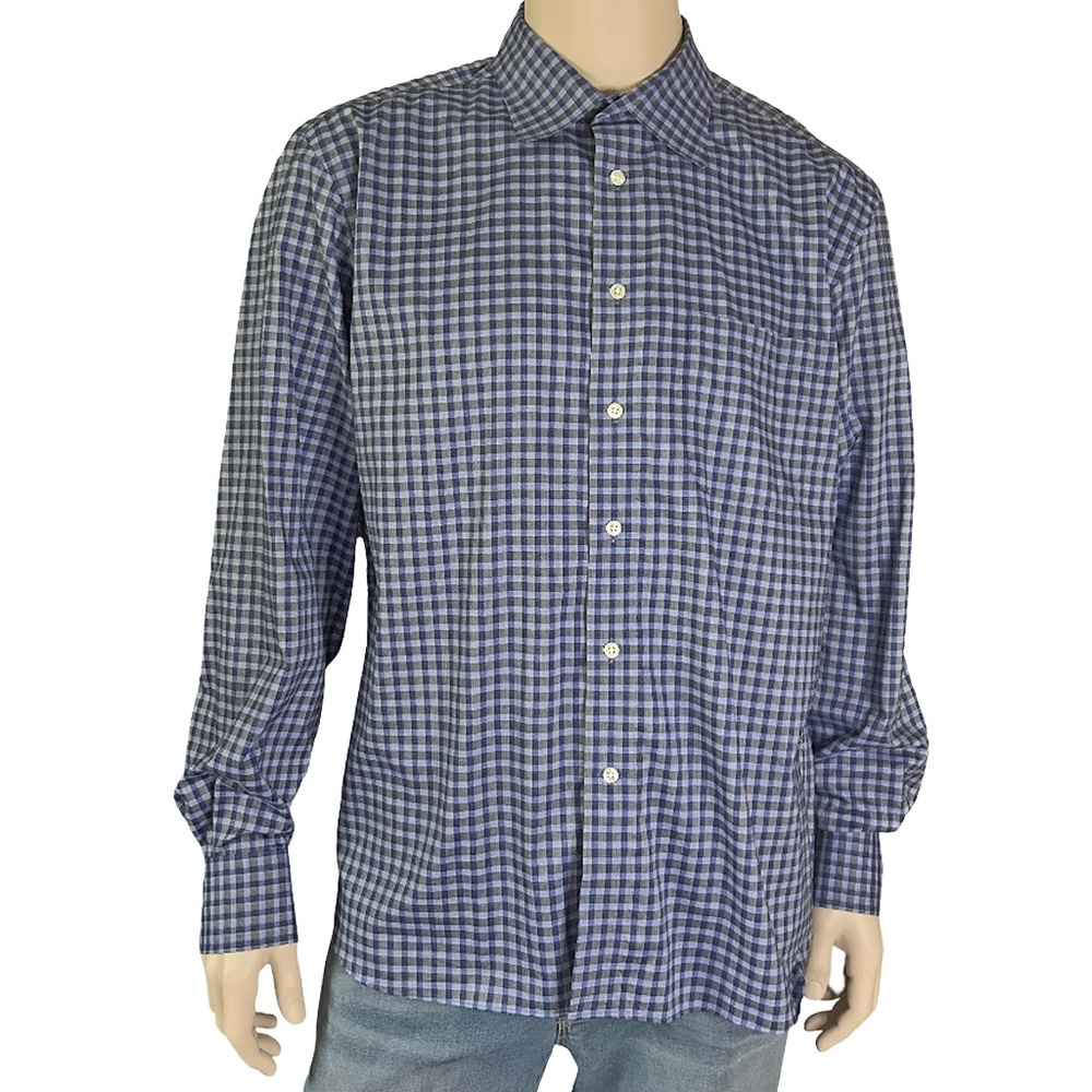 Joseph Abboud Dress Shirt Long Sleeve Spread Collar Plaid Check Blue Grey As New